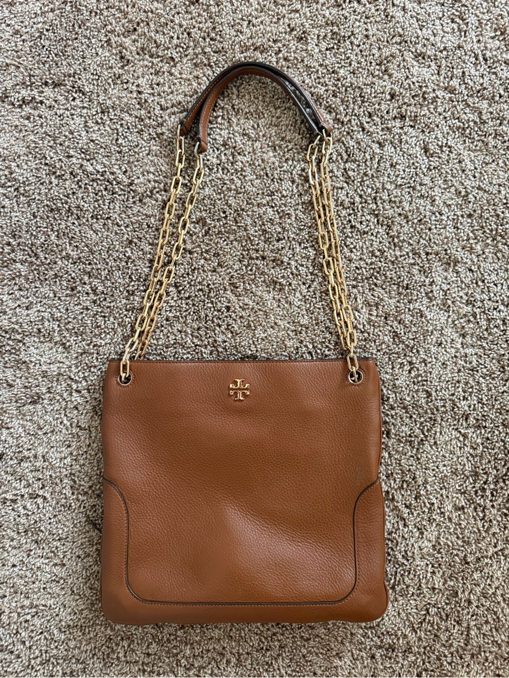 Tory Burch Tan Brown Pebbled Leather Chain-Handle Shoulder Bag